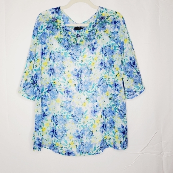 Jason Wu Embroidered Floral Blouse And Cami Size M Sheer Loose Flowy Top Beaded - Picture 1 of 16